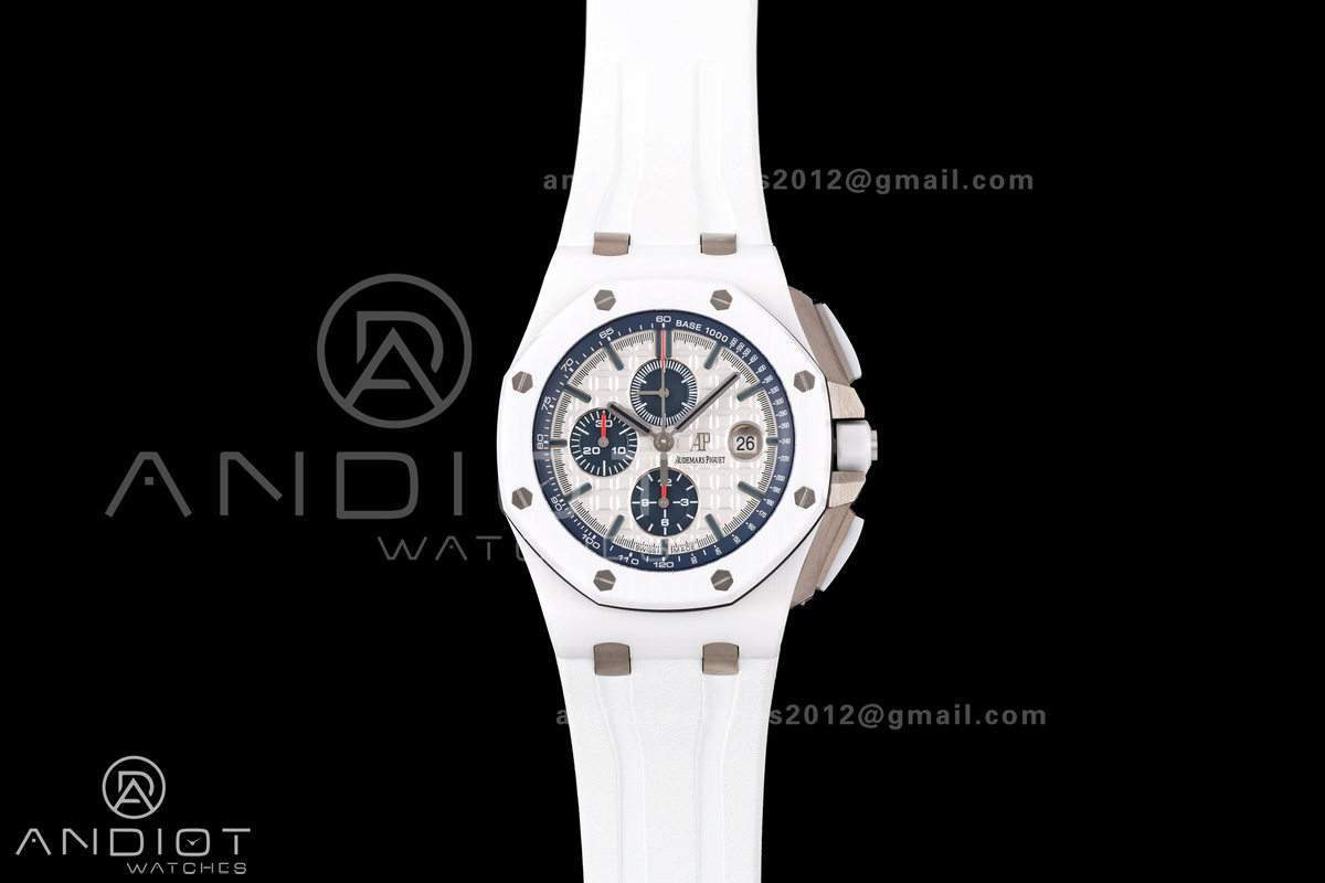 Royal Oak Offshore 44mm White Ceramic JF 1:1 Best Edition White Dial on Rubber Strap A3126